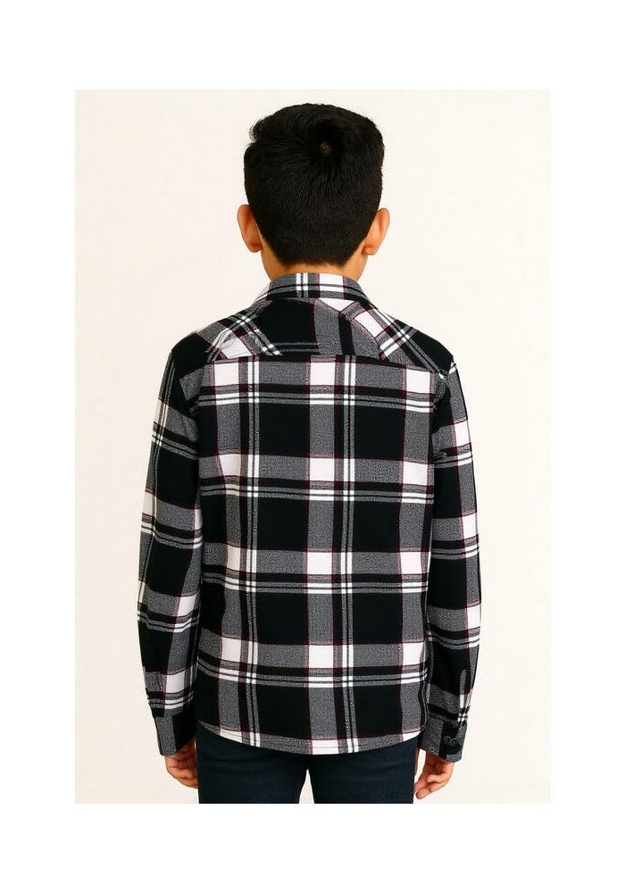 CAVIO Boys Cotton Checks Full Sleeves Shackets Shirt and T-Shirt - Image 2